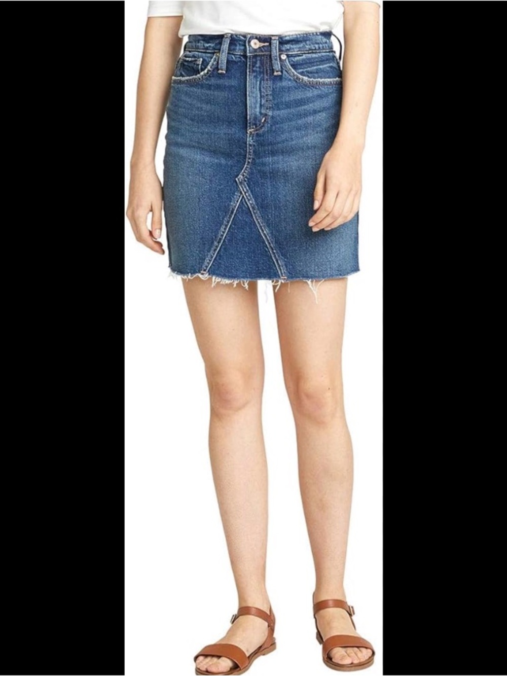 Silver Jeans Co. Frisco Mini Skirt raw hem with Front Triangle Slit